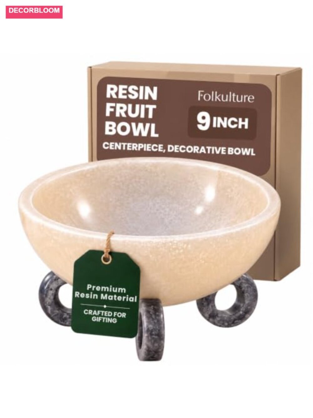 9" Handcrafted Resin Decorative Fruit Bowl Kitchen Counter Centerpiece